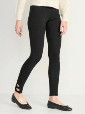 Old Navy Women's High-Waisted Double-Knot Ankle Leggings - Black - Small